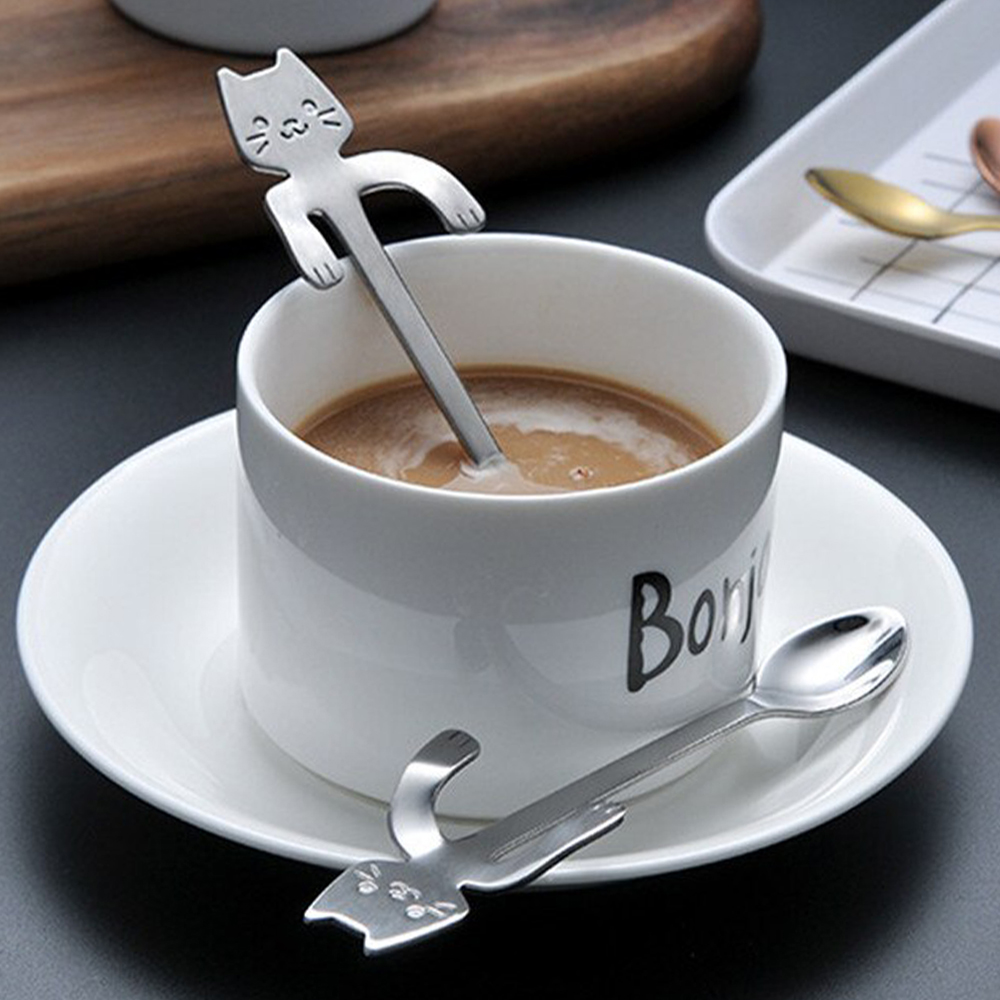 Cucharitas Plateada Gato x6unidades